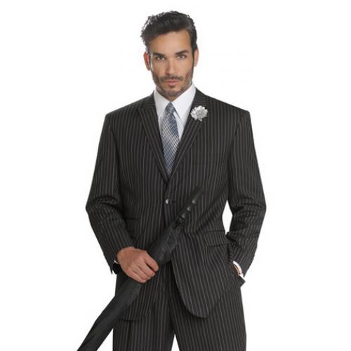E. J. Samuel Charcoal / Silver Gray Pinstripes Suit Comes With Matching Tie M2646
